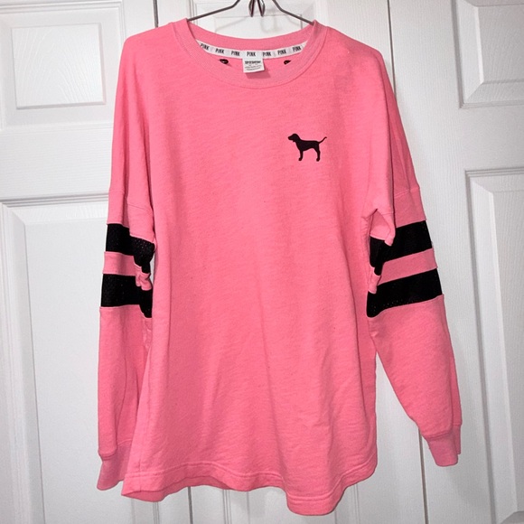 Victoria's Secret PINK Campus Long-Sleeve Tee in a bright pink color - Picture 2 of 4